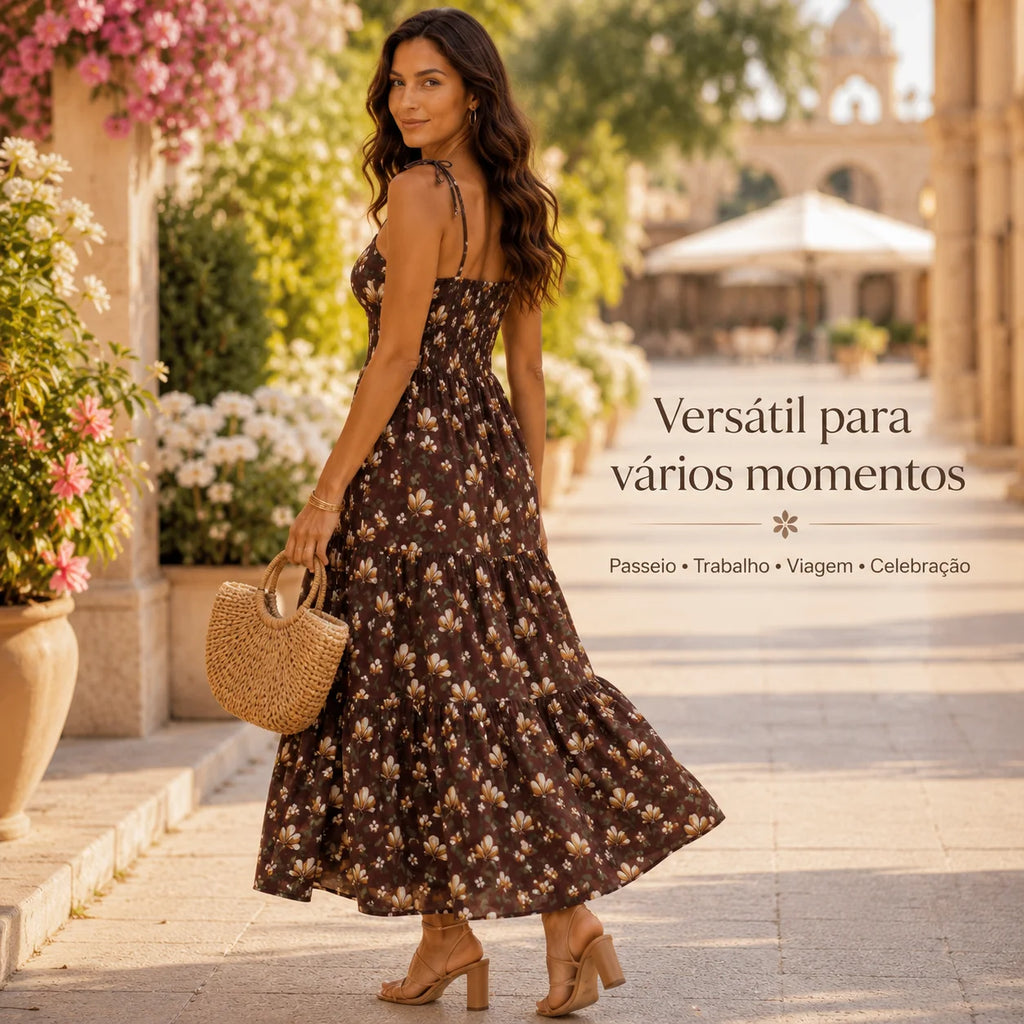Vestido Midi Estampado para Primavera e Verão