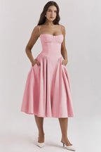 Vestido Midi Evase de Alça Rosa