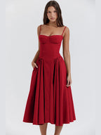Vestido Midi Evase de Alça Vermelho