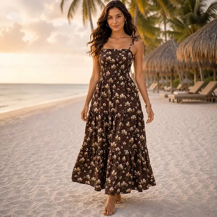 Vestido Midi Floral com Alças de Amarrar Feminino Rafazza