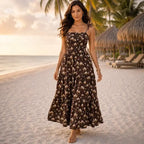 Vestido Midi Floral com Alças de Amarrar Feminino Rafazza