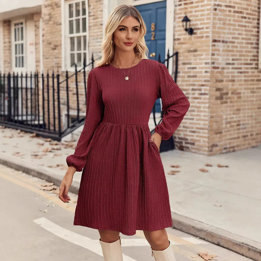 Vestido Minimalista Texturizado Manga Longa