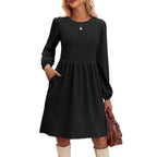 Vestido Minimalista Texturizado Manga Longa