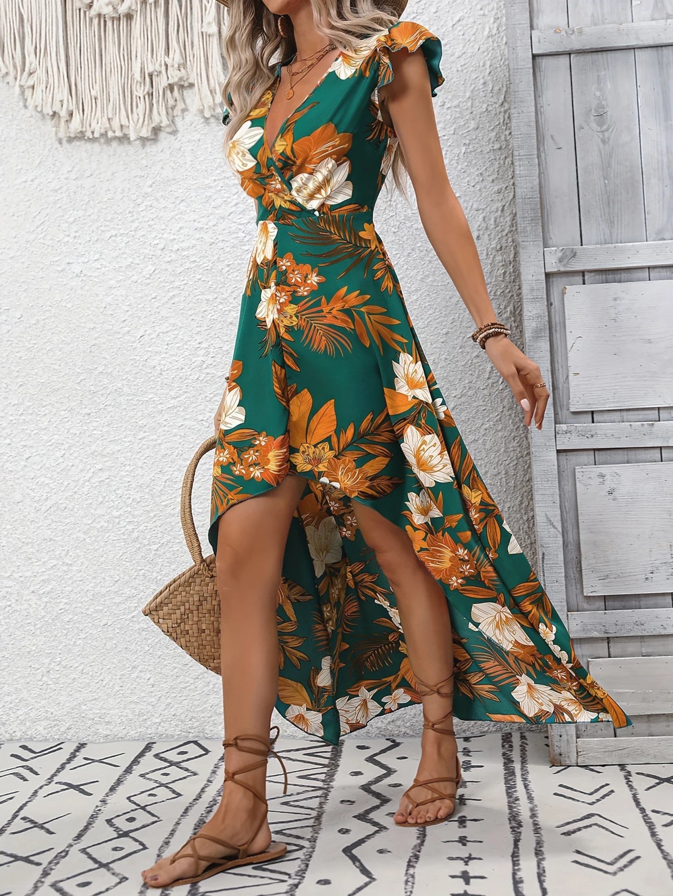 Vestido Mullet Estampa Verde Floral