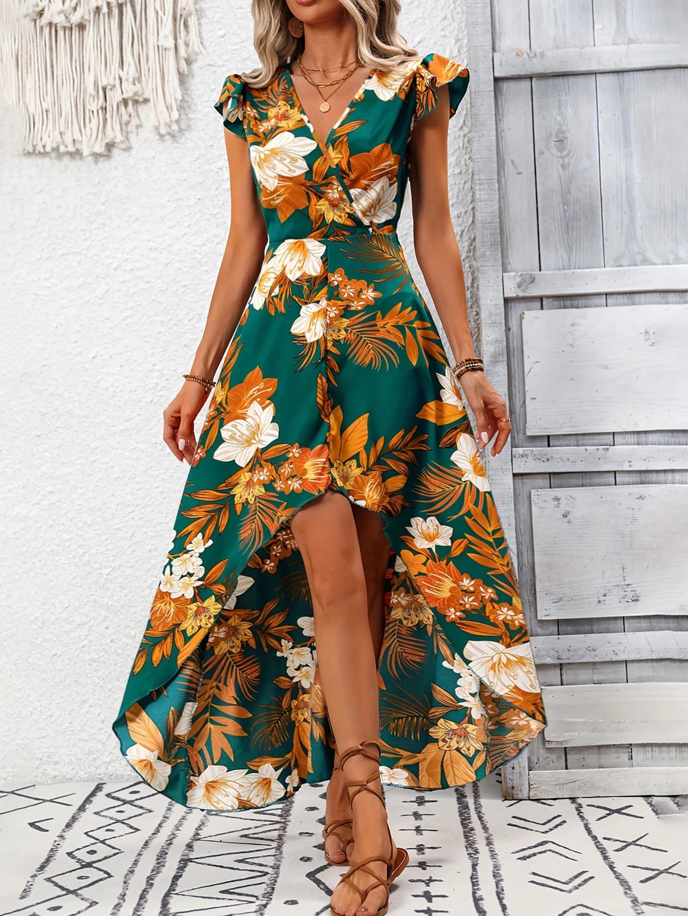 Vestido Mullet Estampa Verde Floral
