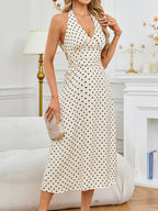 Vestido Poá Feminino Longo com Decote V