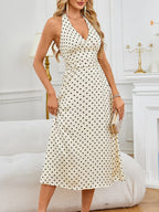 Vestido Poá Feminino Longo com Decote V