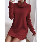 Vestido Tricotado de Gola Alta com Punho