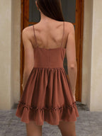 Vestido chocolate feminino com ziper nas costas