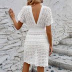 Vestido de Praia com Decote V e Manga Curta