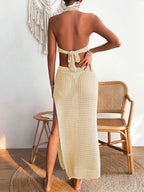 Vestido de Tricô Elegante com Decote em V para Praia