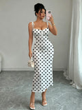 Vestido feminino branco poá com alças
