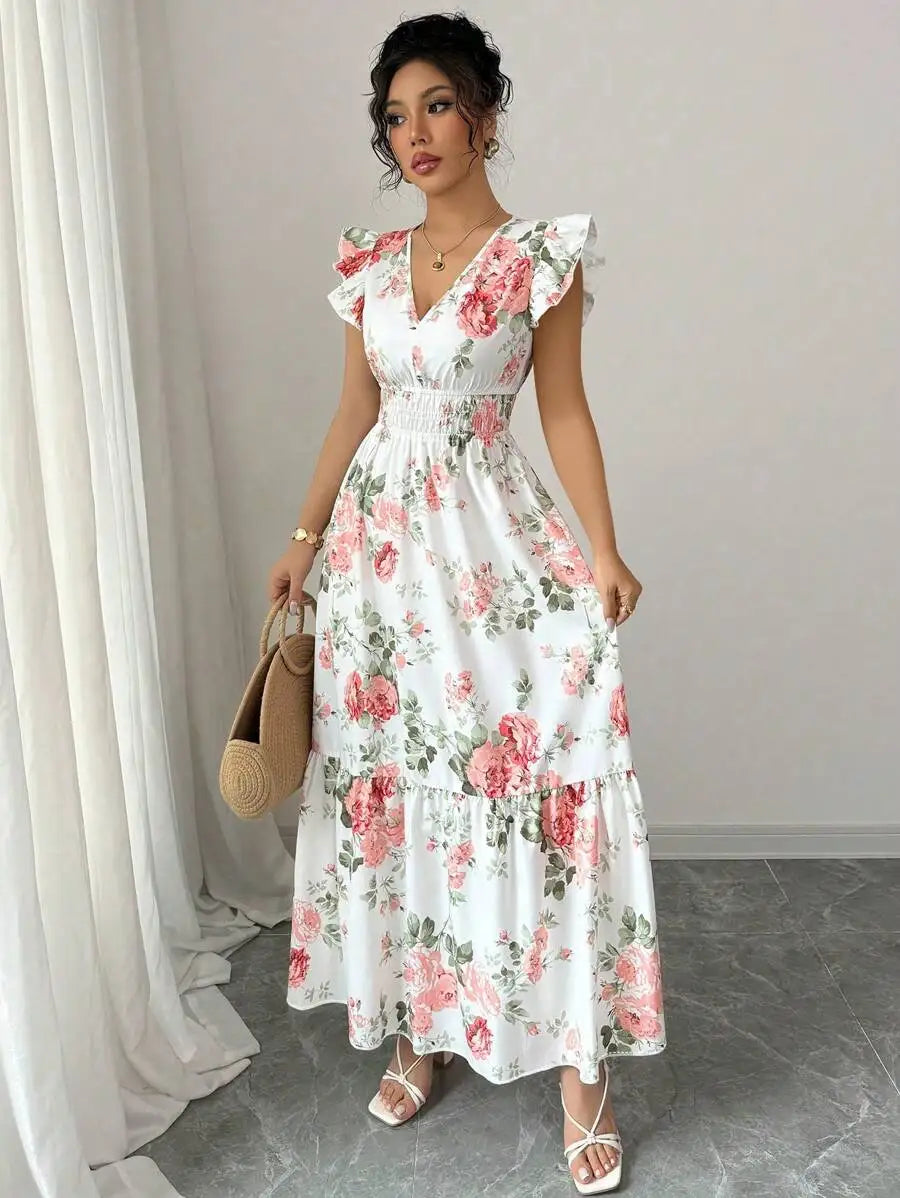 Vestido feminino longo com cintura marcada