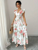 Vestido feminino longo com cintura marcada