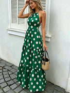 Vestido feminino verde estampado de poá