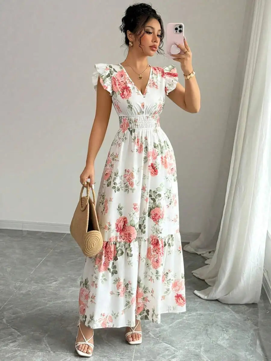 Vestido floral elegante para primavera e verão