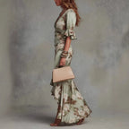 Vestido floral feminino com decote V