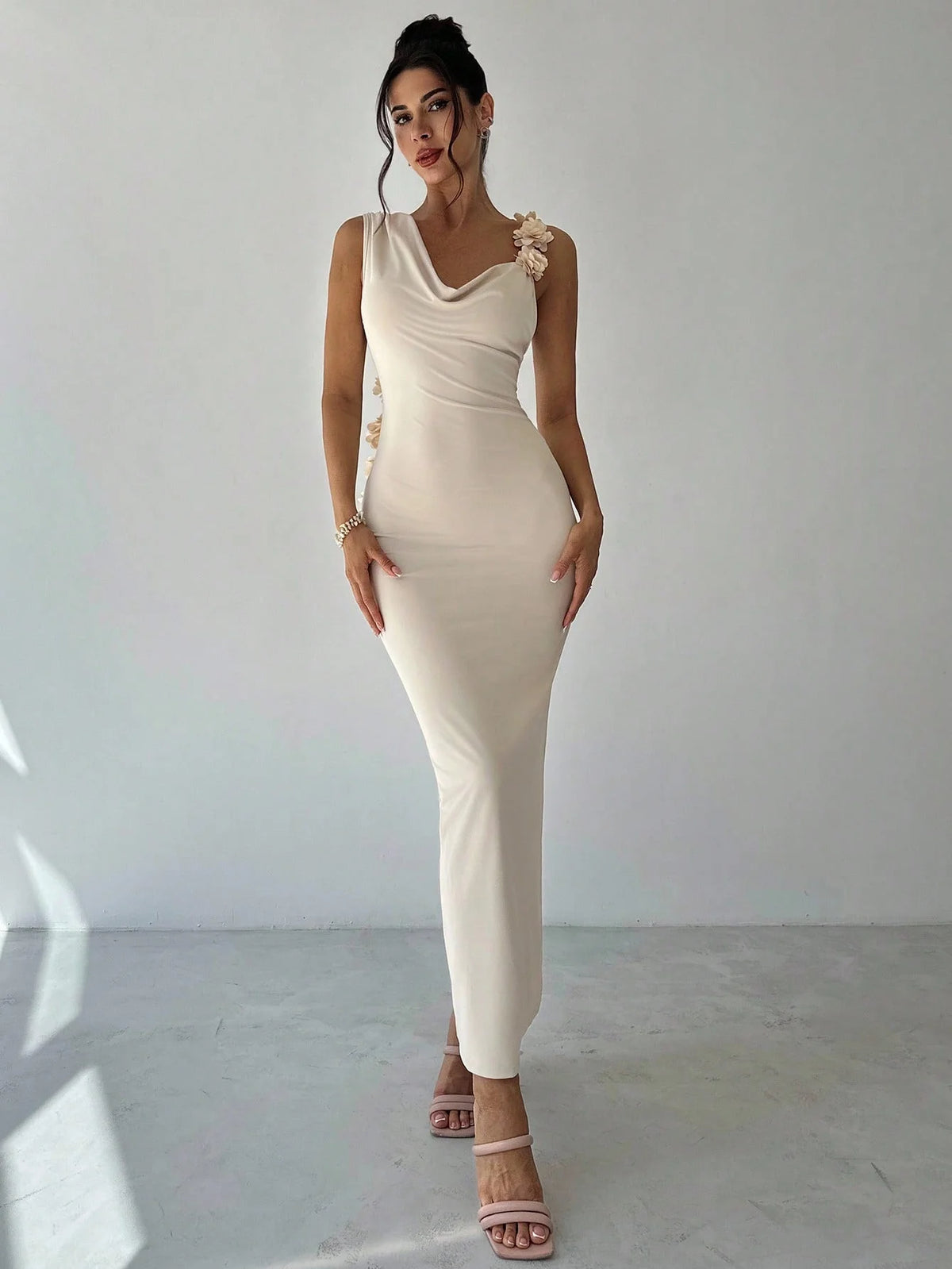Vestido longo elegante feminino marsala