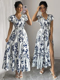 Vestido longo estampado azul feminino Rafazza