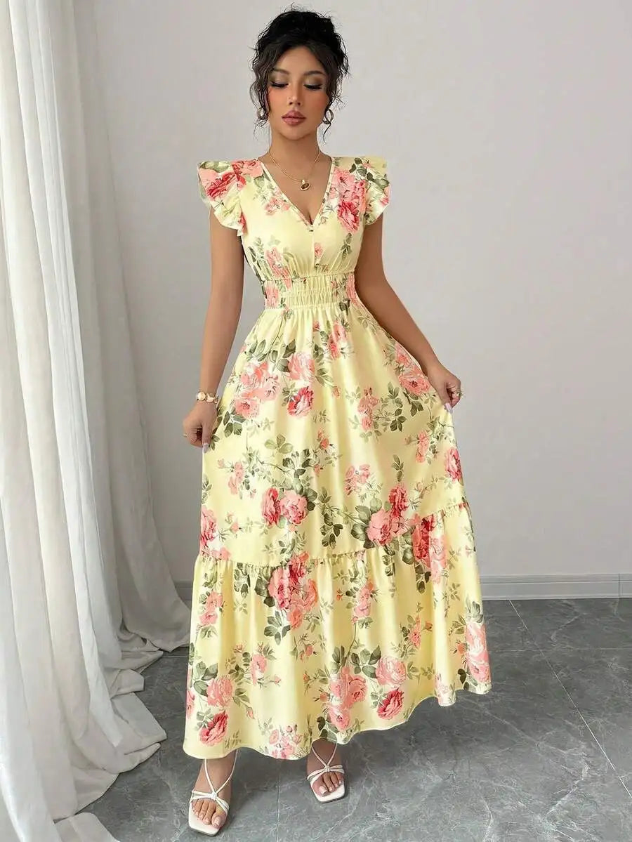 Vestido longo estampado para primavera e verão