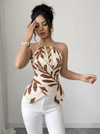 Colete feminino estampado com costas cruzadas Rafazza